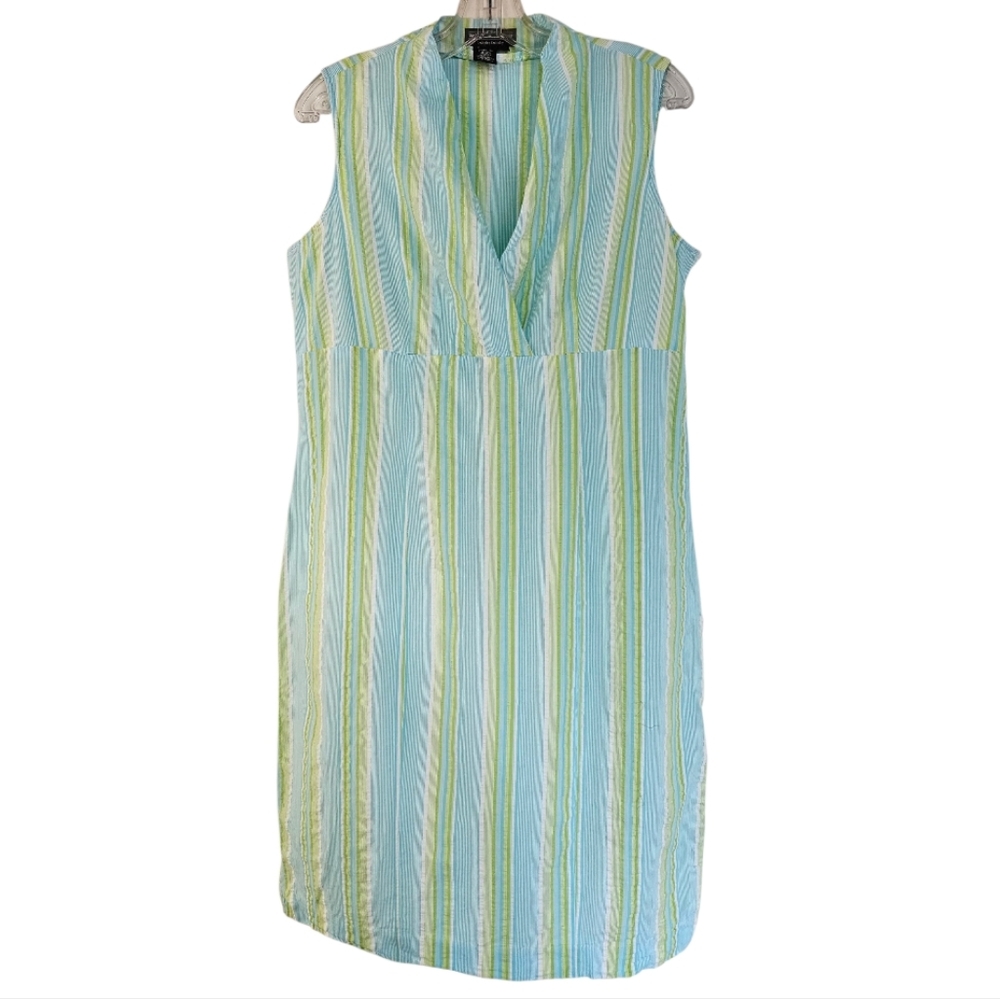 THE J PETERMAN CO 100% Cotton Striped Sleeveless Seersucker Midi Dress Size 14